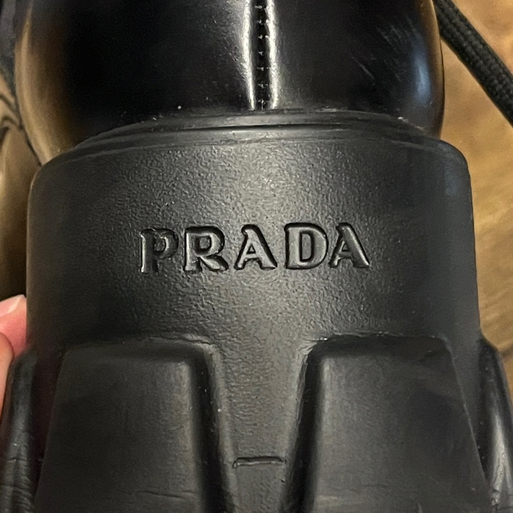 Prada Monilith Black Leather Combat Boots - Picture 4 of 11